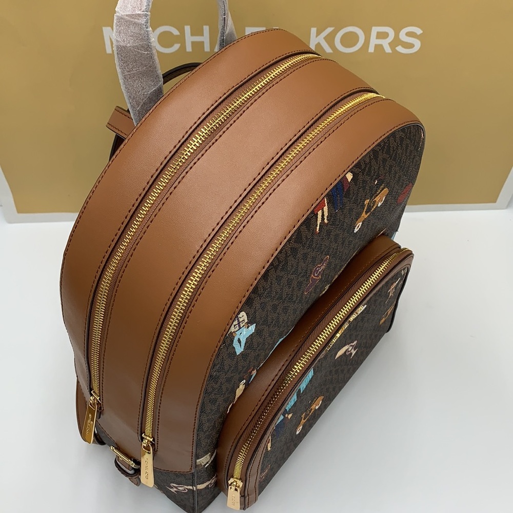 MICHAEL KORS JET SET GIRLS JAYCEE LARGE ZIP POCKET BACKPACK BROWN MULTI COLOR - Picture 9 of 16